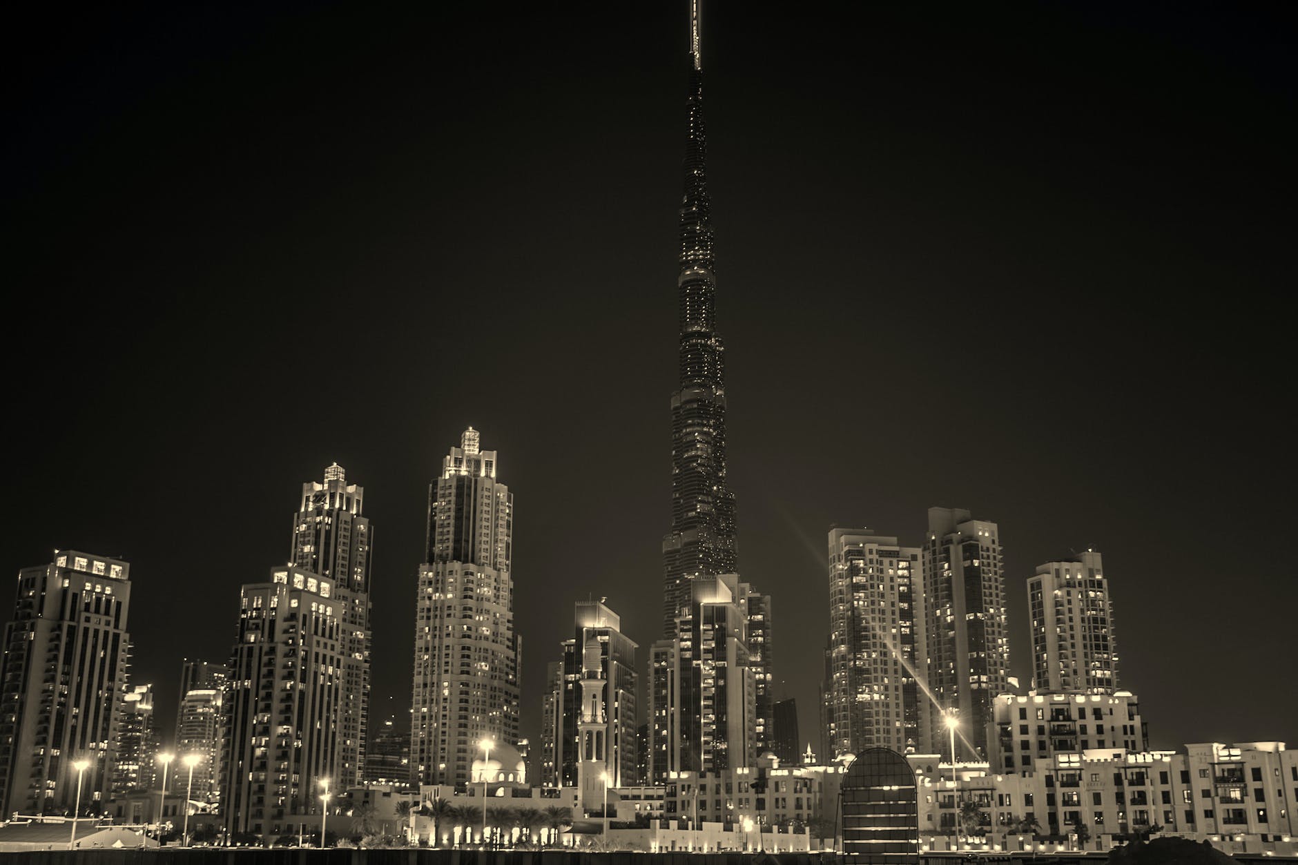 city skyline during night time